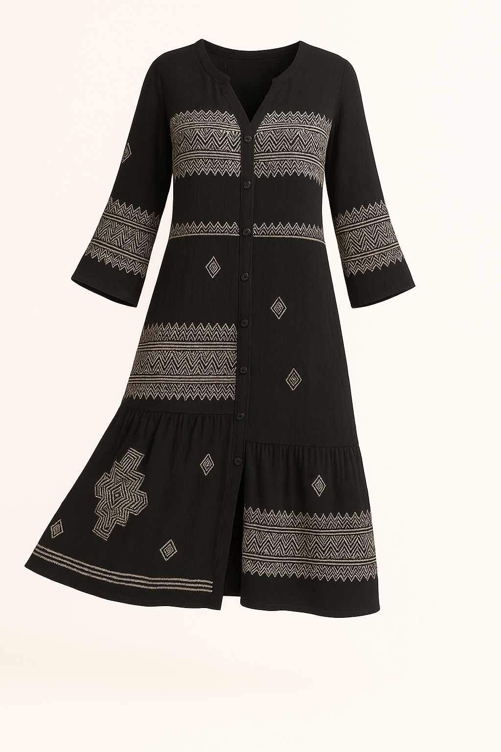 Maxi-jurk met V-hals en trompetmouwen – Mila