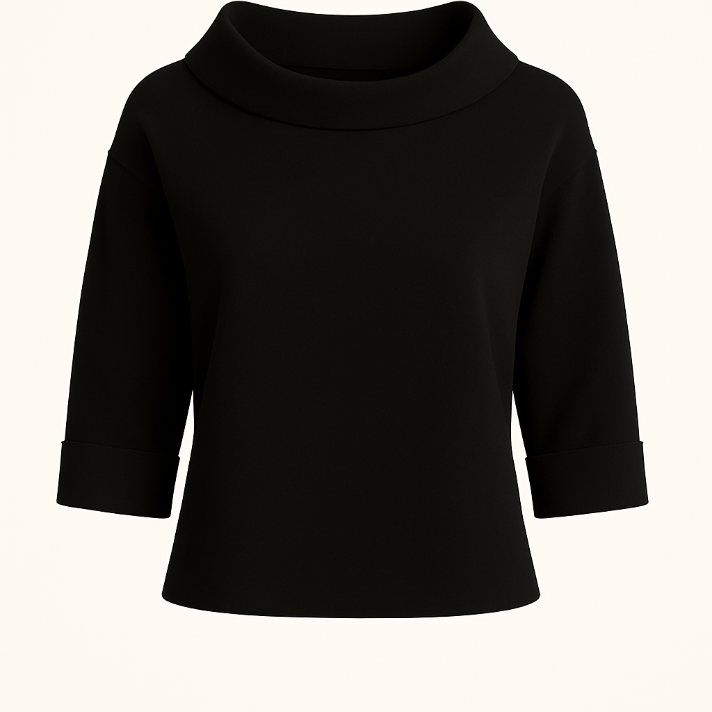 Casual top met effen revers en 3/4-mouwen – Miriam