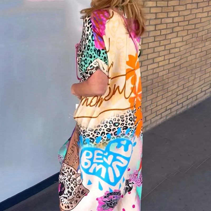 Luchtige maxi-jurk met V-hals en print – Valeria