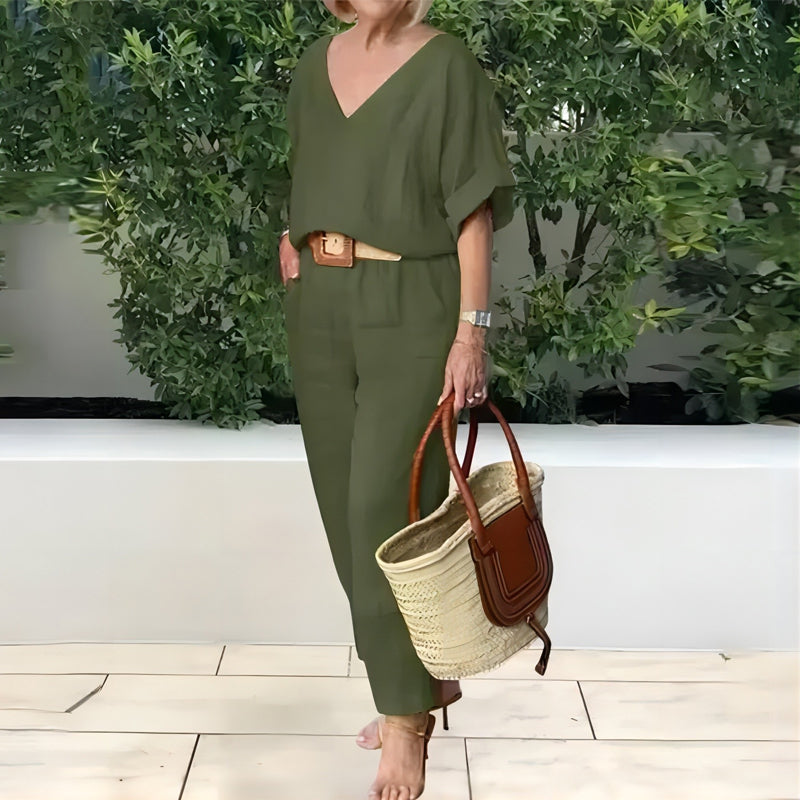Luxe Zomerset met V-Hals en Relaxte Pasvorm – Isabelle