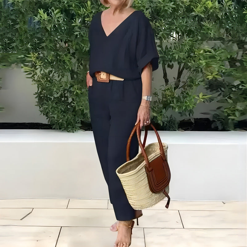 Luxe Zomerset met V-Hals en Relaxte Pasvorm – Isabelle