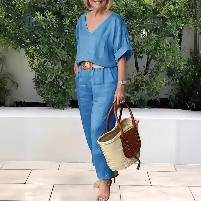 Luxe Zomerset met V-Hals en Relaxte Pasvorm – Isabelle