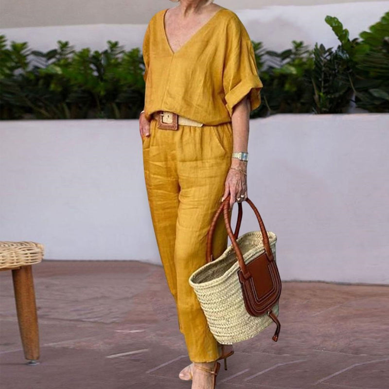 Luxe Zomerset met V-Hals en Relaxte Pasvorm – Isabelle