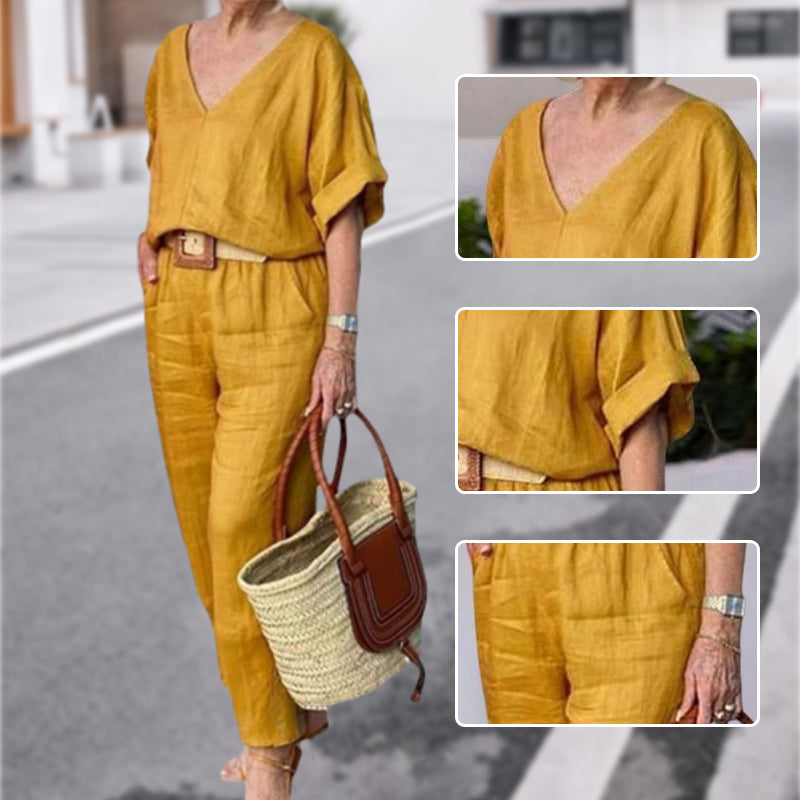 Luxe Zomerset met V-Hals en Relaxte Pasvorm – Isabelle