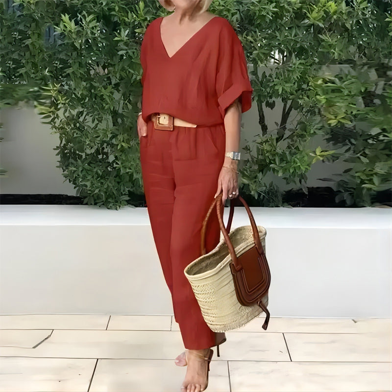 Luxe Zomerset met V-Hals en Relaxte Pasvorm – Isabelle