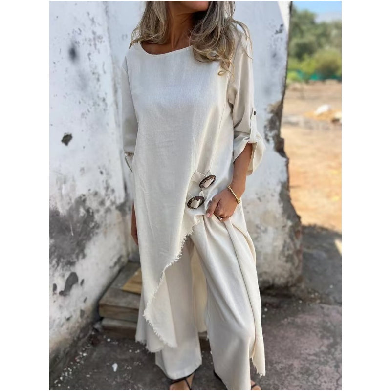 Tweedelige set met asymmetrische top en broek – Fiorella