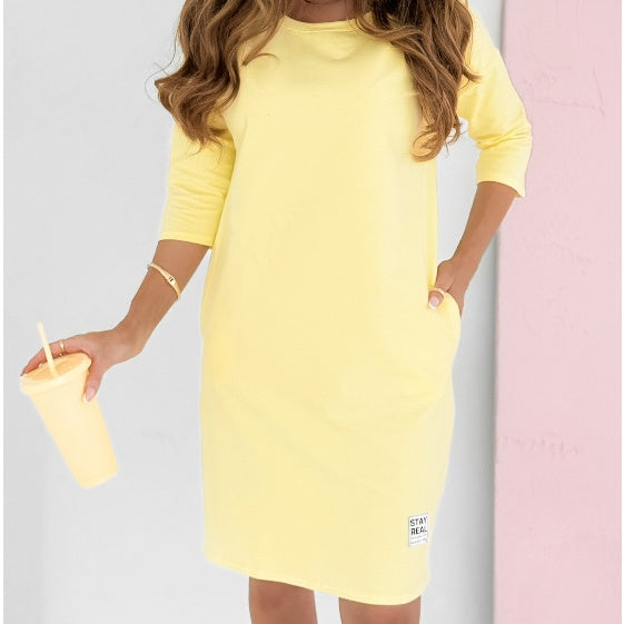 Midi-jurk met zakken en 3/4 mouwen – Fiore
