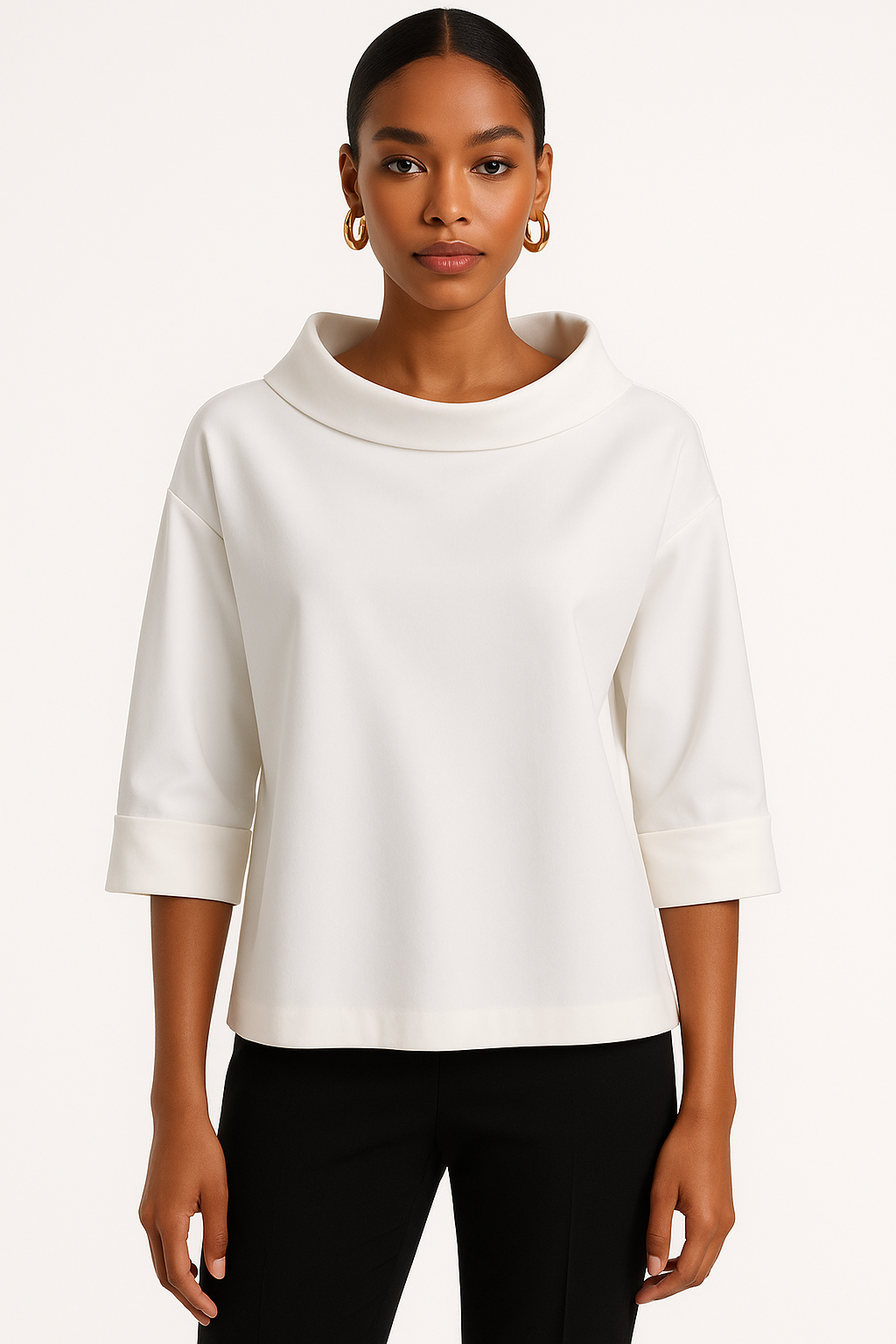 Casual top met effen revers en 3/4-mouwen – Miriam