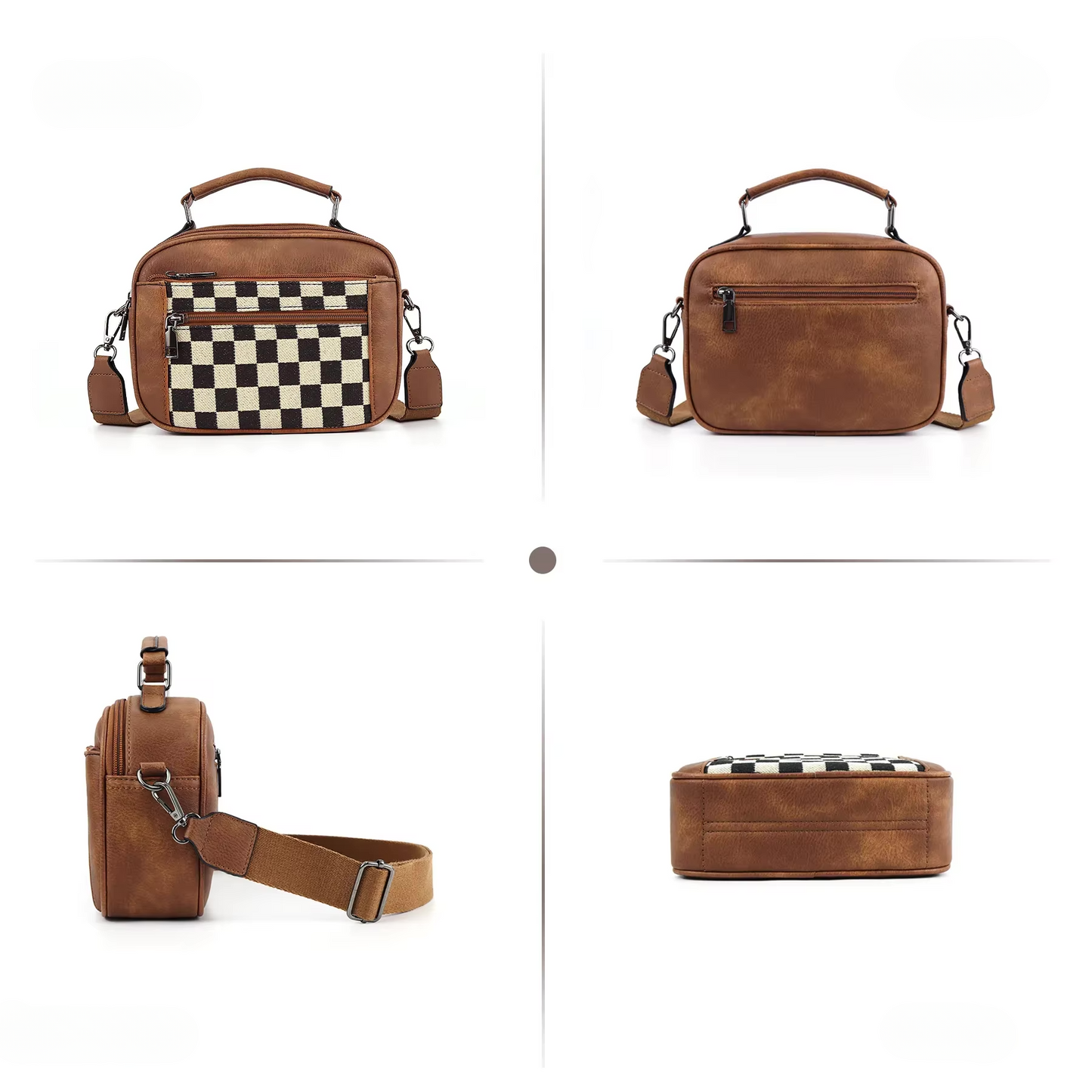 Canvas crossbody tas met schaakprint voor dames – Lureva