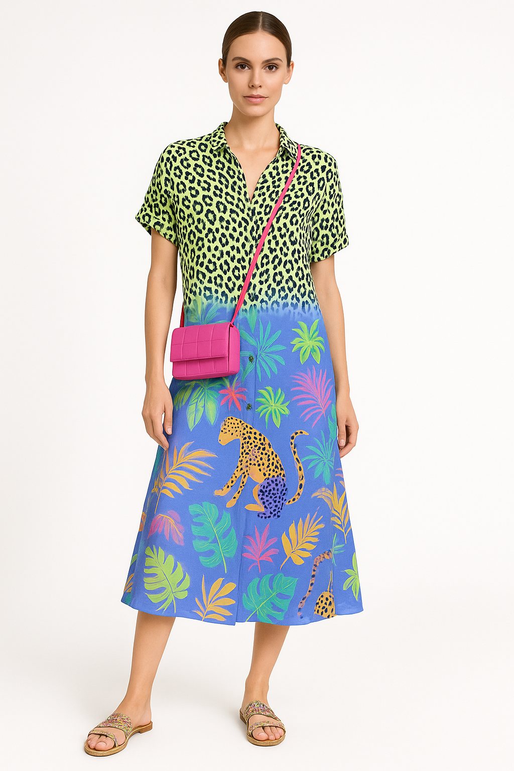 Luchtige maxi-jurk met V-hals en prints – Lara