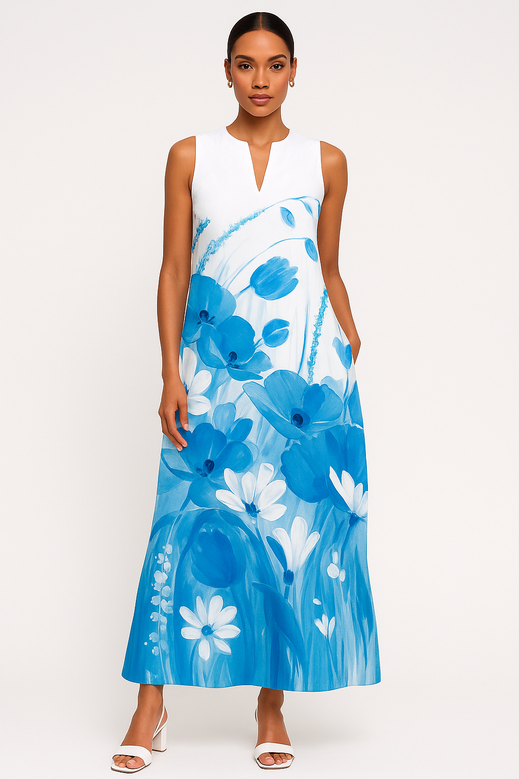 Turquoise damesjurk met glanseffect en taillering – Carolin