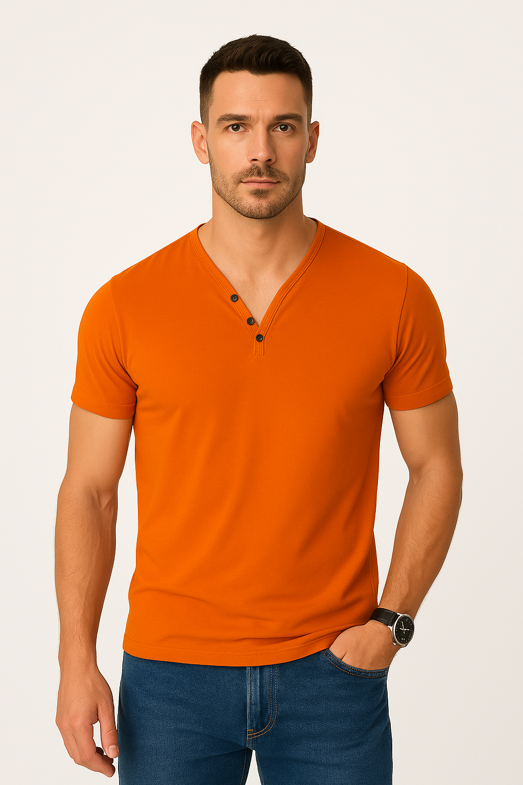 Casual heren T-shirt met V-hals en stretch – Joris