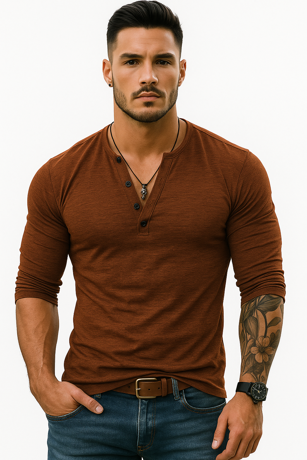 Lange mouwen Henley T-shirt voor heren kopen – Kian