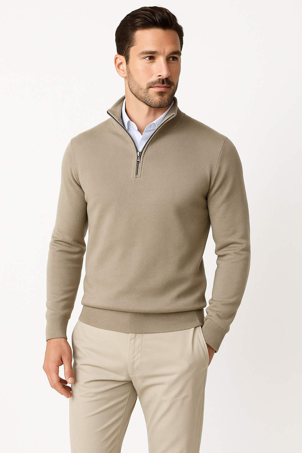 Merino herentrui met halve rits en comfort – Peter