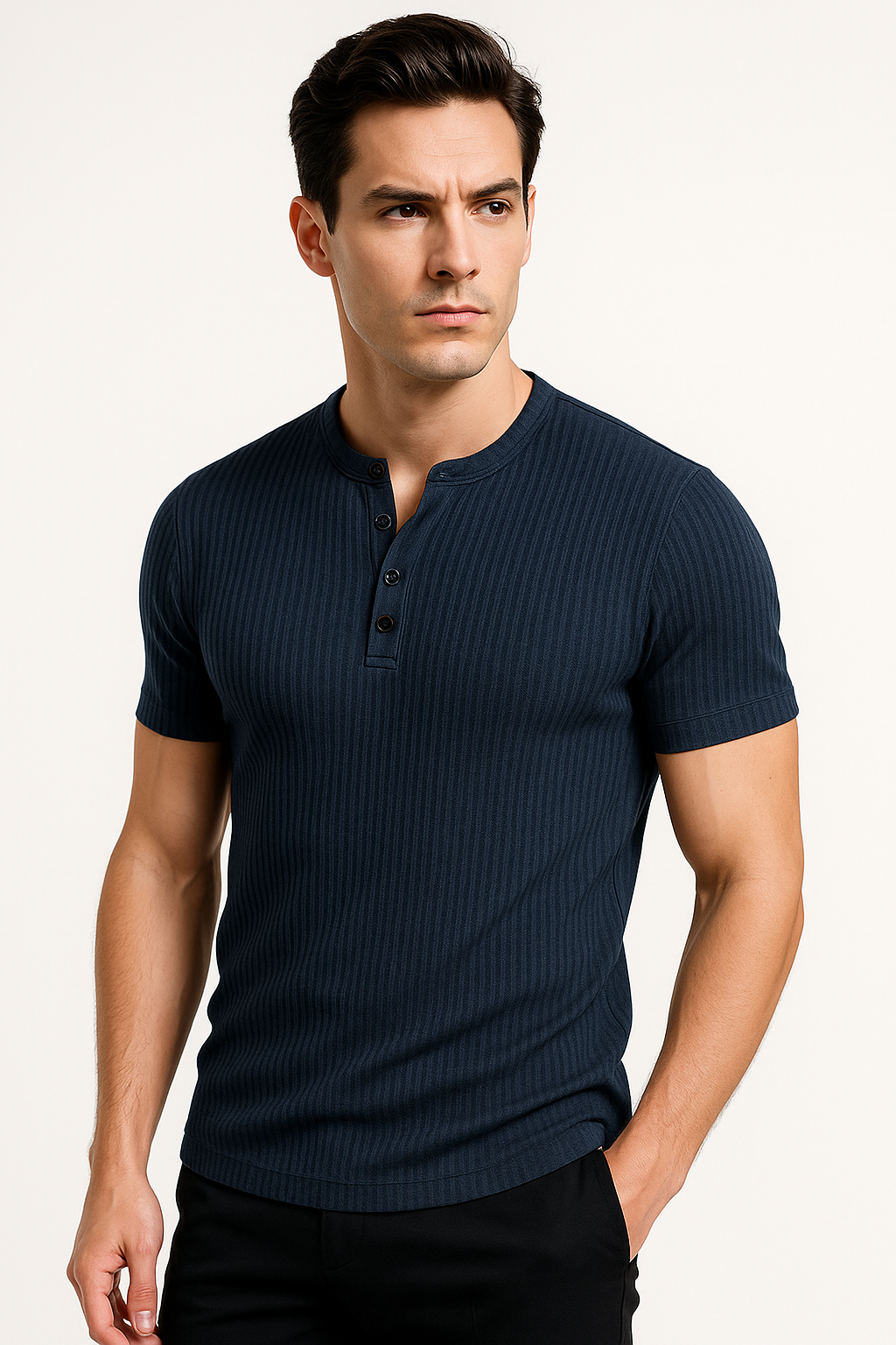 Muscle Fit Henley T-shirt voor heren met knopen – Bart