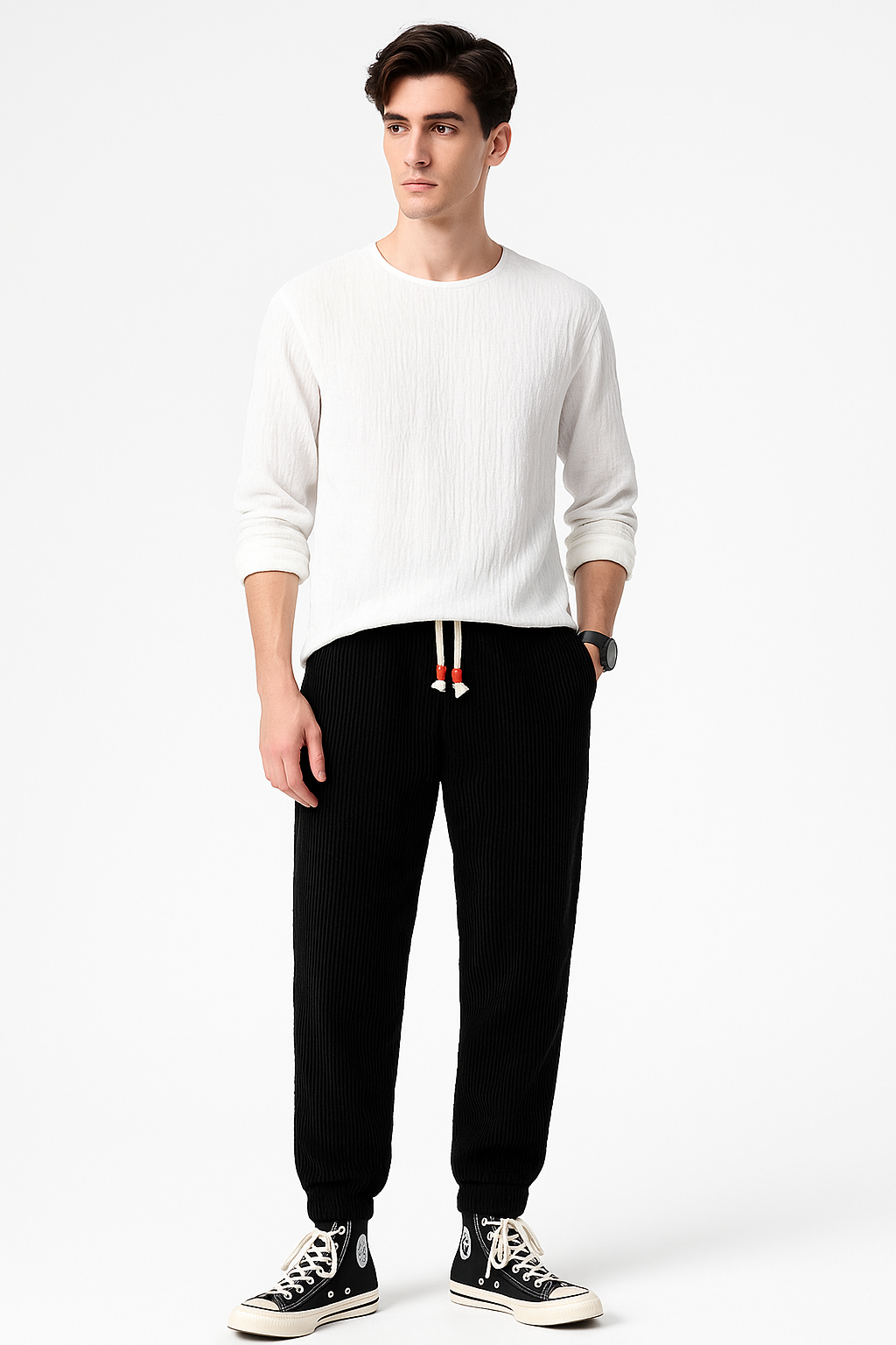 Moderne corduroy broek met Japanse stijlaccenten – Dirk
