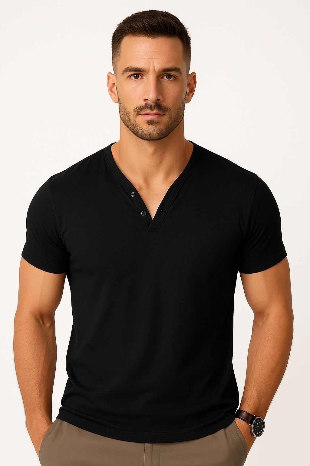 Casual heren T-shirt met V-hals en stretch – Joris