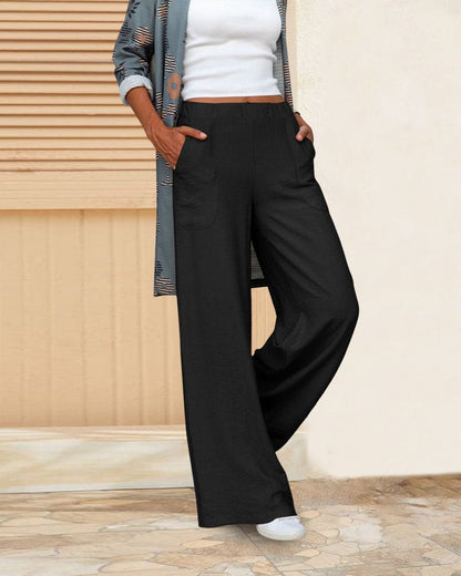 Casual wijde broek met elastische taille en zakken – Sophie