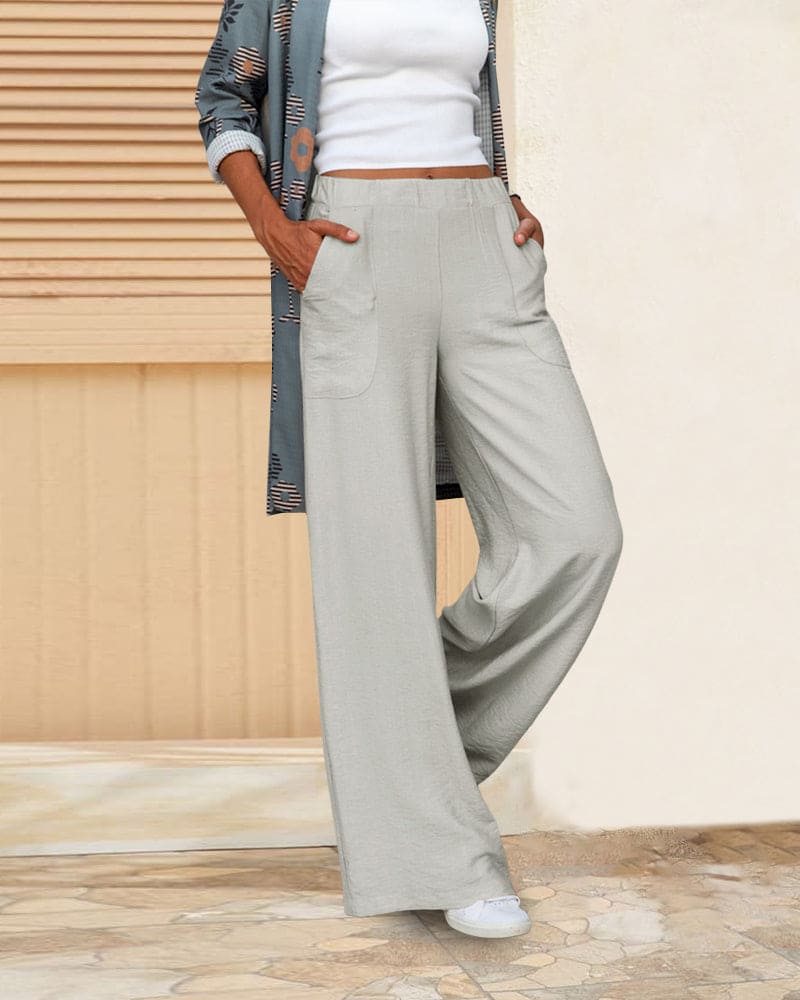 Casual wijde broek met elastische taille en zakken – Sophie