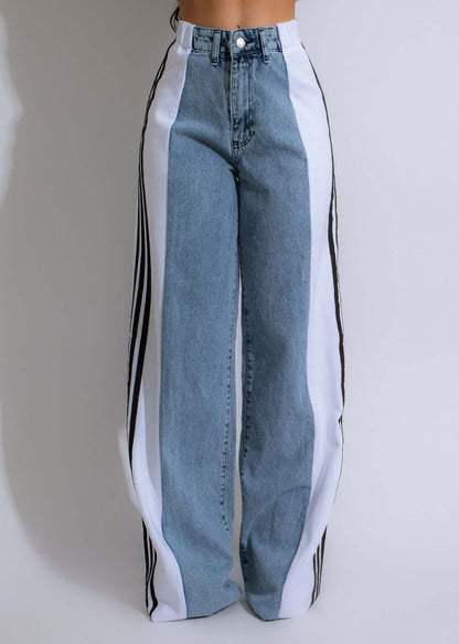 Trendy Wijde Denim Broek Met Strepen – Apple
