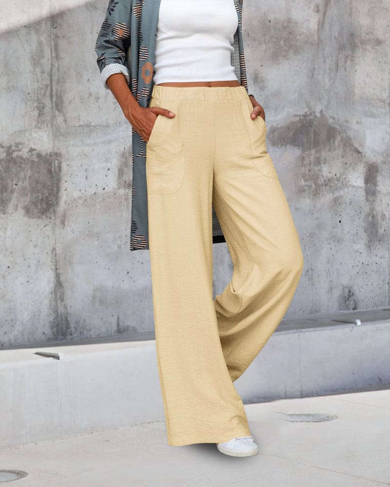 Casual wijde broek met elastische taille en zakken – Sophie