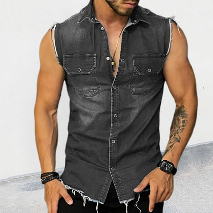 Mouwloos Denim Polo Shirt Heren Vintage - Thomas