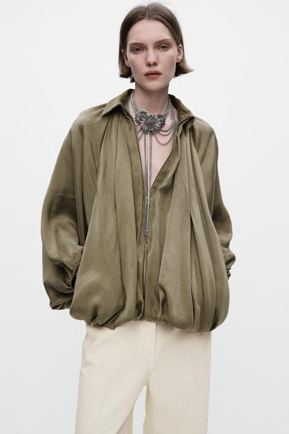 Oversized damesjas met plooien en ballonmouwen – Elise