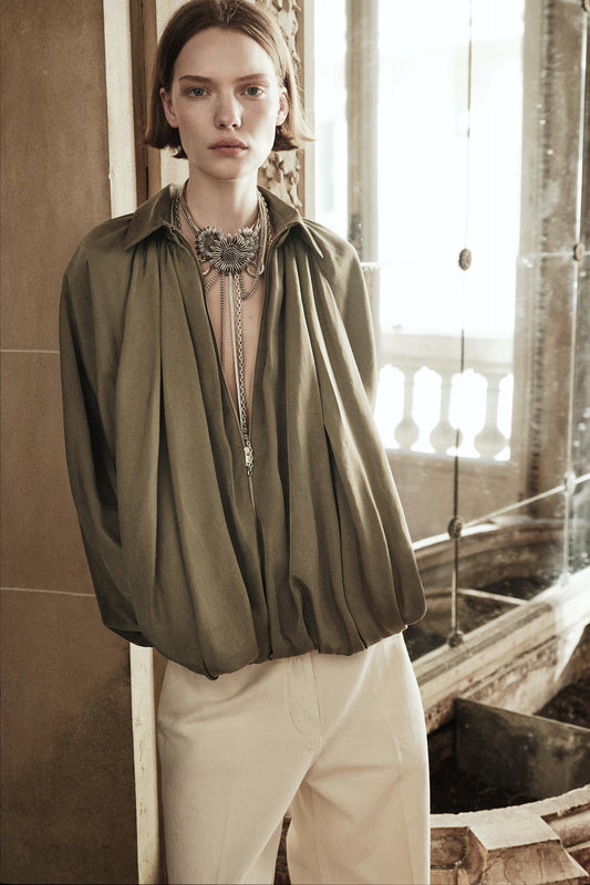Oversized damesjas met plooien en ballonmouwen – Elise