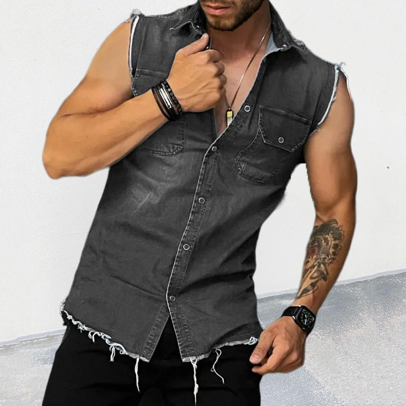 Mouwloos Denim Polo Shirt Heren Vintage - Thomas