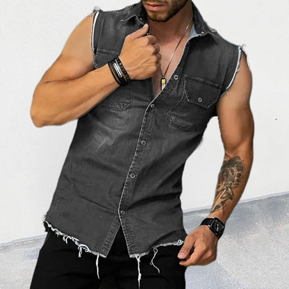 Mouwloos Denim Polo Shirt Heren Vintage - Thomas