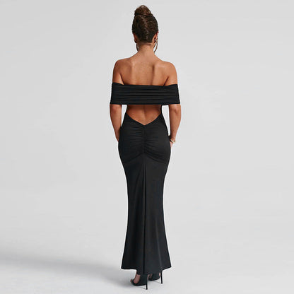 Maxi jurk off-shoulder met open rug – Noa