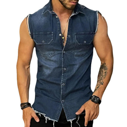 Mouwloos Denim Polo Shirt Heren Vintage - Thomas