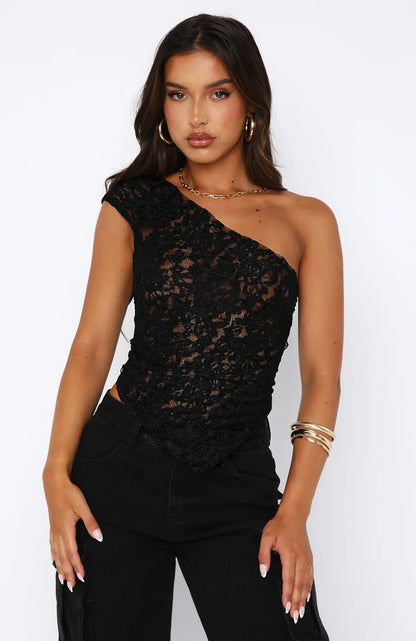 Lace Top Asymmetrisch Design Trendy Festival Look – Mila