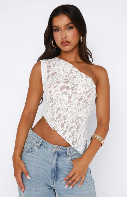 Lace Top Asymmetrisch Design Trendy Festival Look – Mila
