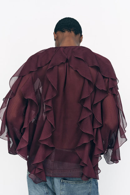 V-hals blouse met volants en luchtige pasvorm – Selina