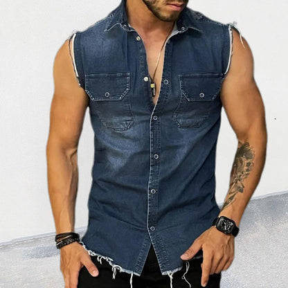 Mouwloos Denim Polo Shirt Heren Vintage - Thomas