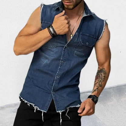 Mouwloos Denim Polo Shirt Heren Vintage - Thomas