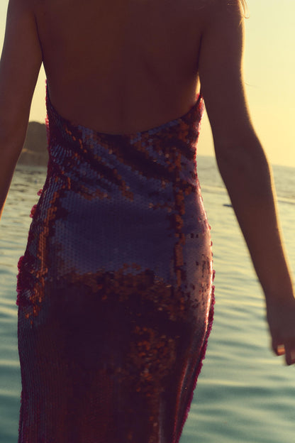 Halterjurk met lovertjes en open rug – Jade