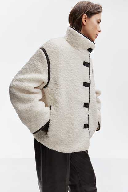 Sherpa Winterjas voor Dames met Contrasterende Biezen – Livora