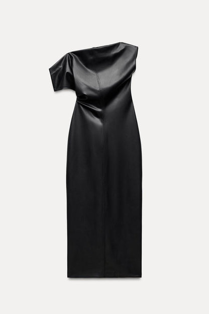 Elegantie met een Stoere Twist Faux Midi Jurk - NoirDrape