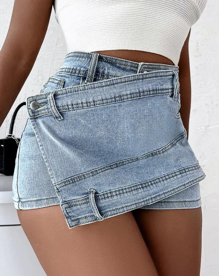 Hoge Taille Denim Skort Met Stijlvolle Details – Sophie
