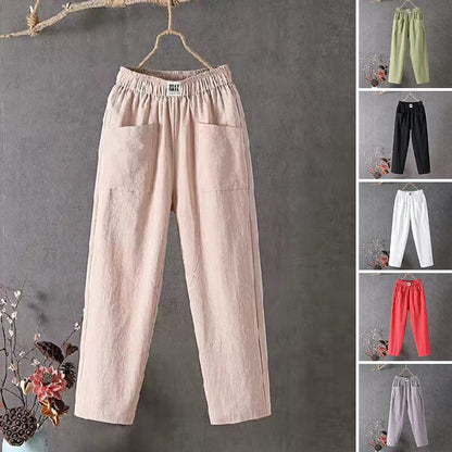 Dames Linnen Broek Hoge Taille Comfort Zomer – Felora