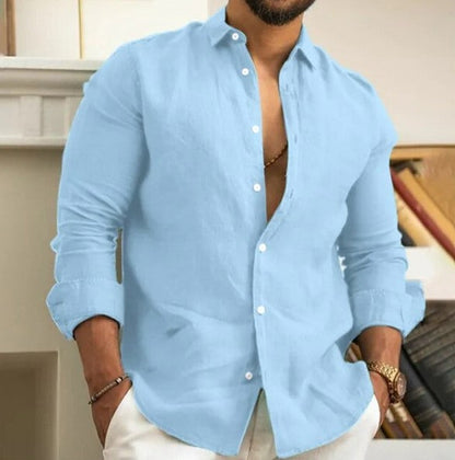 Heren Linnen Shirt Lange Mouwen Casual Zomer – Thomas