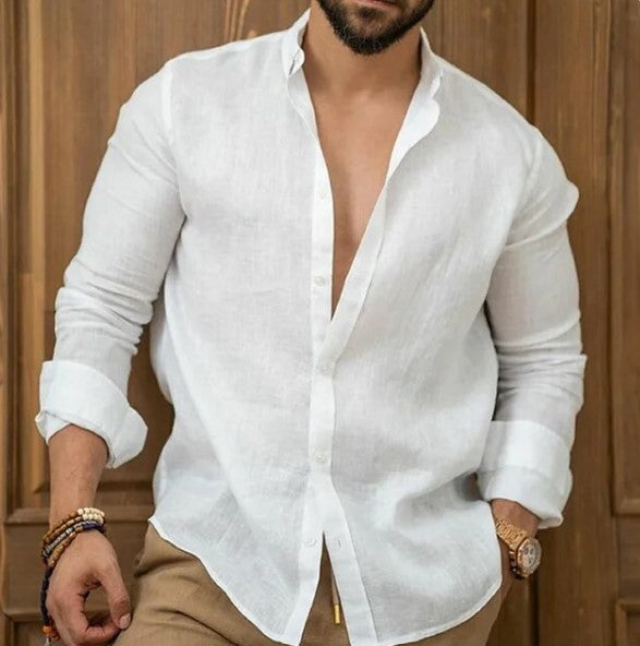 Heren Linnen Shirt Lange Mouwen Casual Zomer – Thomas