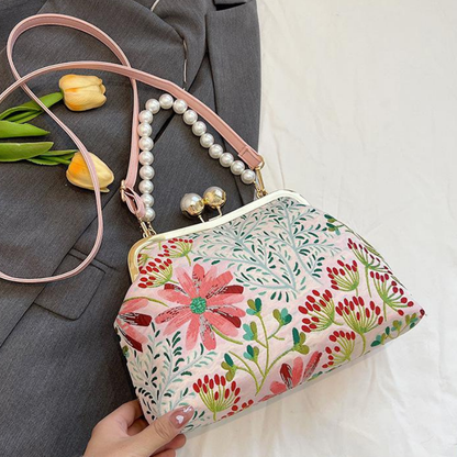 Bloemen clutch met parelketting voor dames – Alurelle