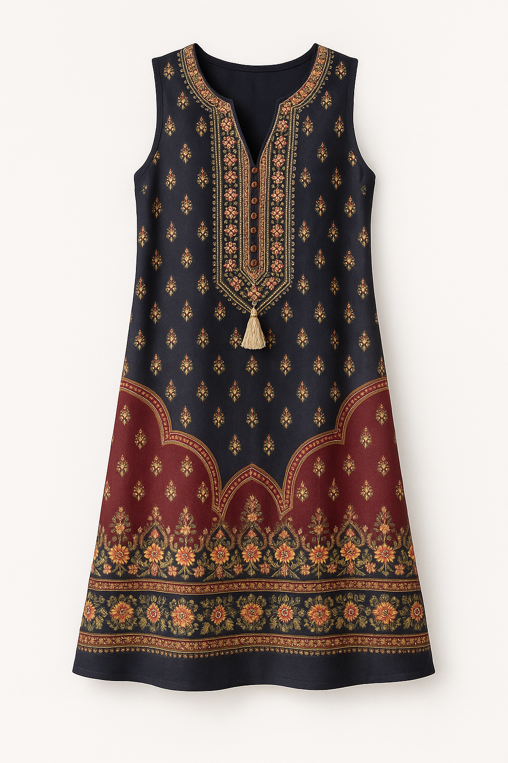 Vintage jurk met etnische print en bohemian charme – Selina