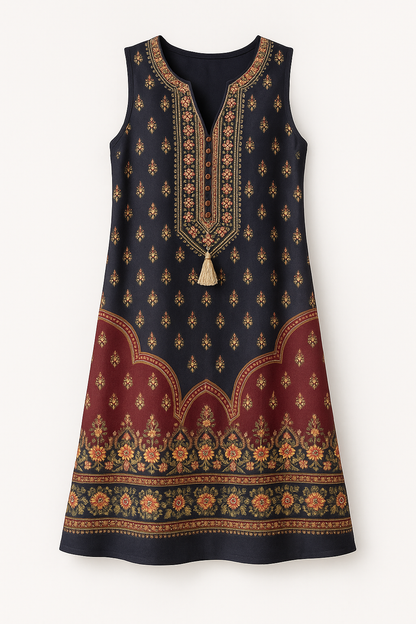 Vintage jurk met etnische print en bohemian charme – Selina