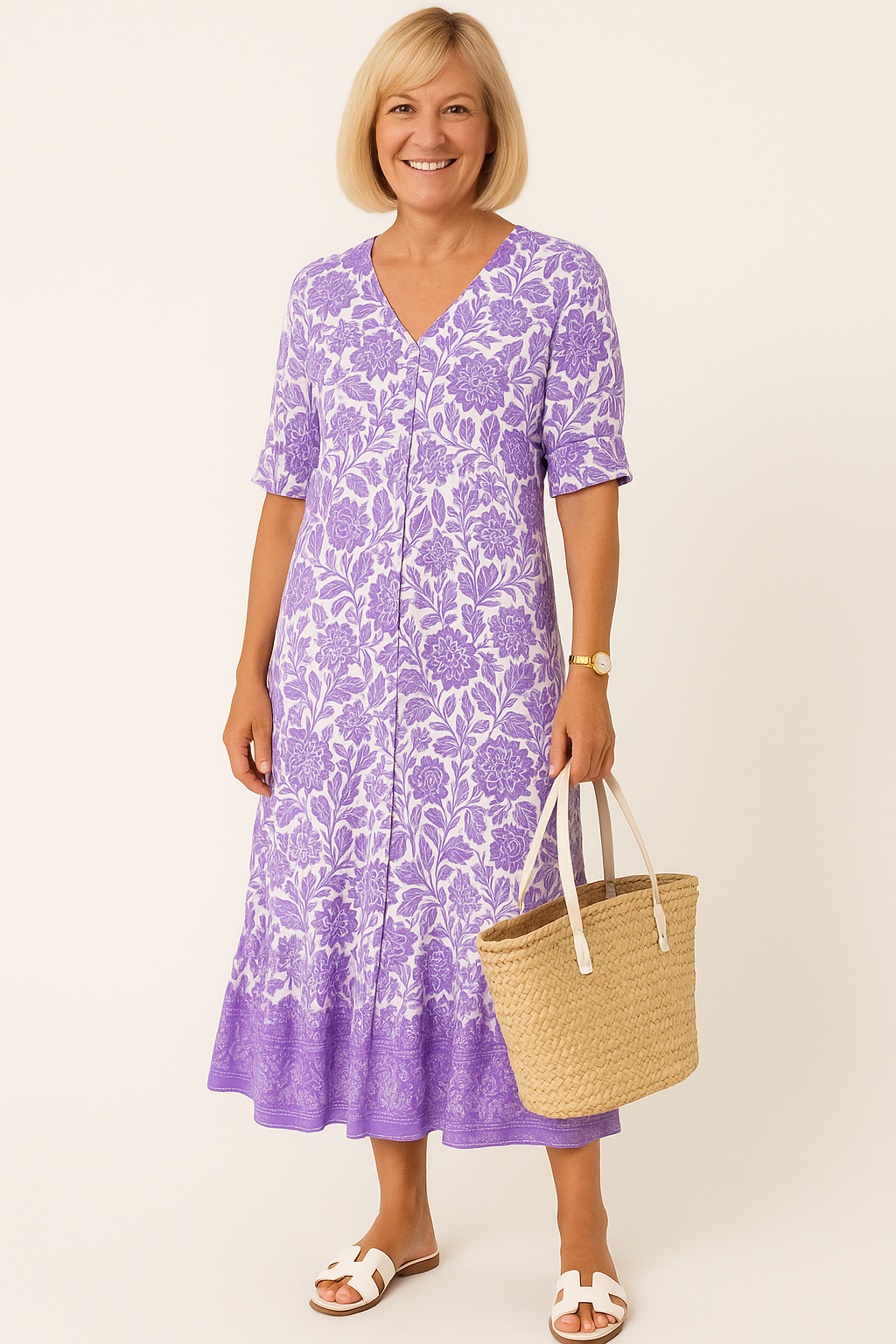 Maxi-zomerjurk met bloemenprint en V-hals – Effie