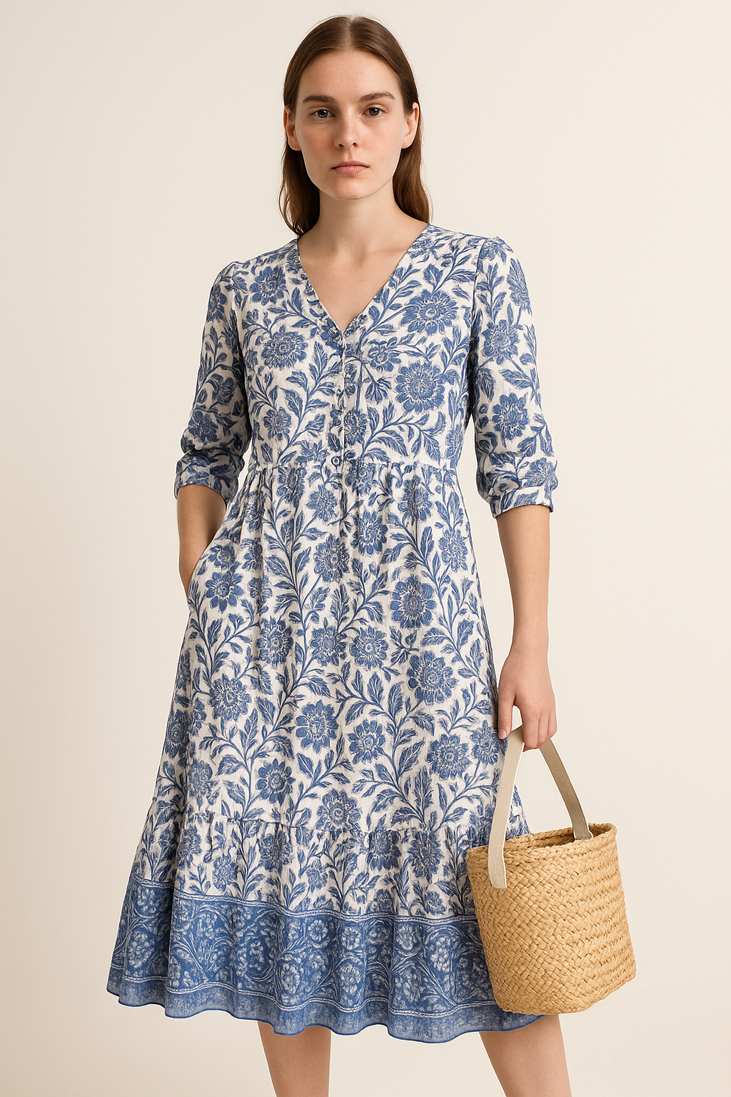 Maxi-zomerjurk met bloemenprint en V-hals – Effie