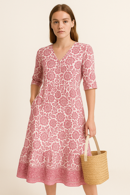 Maxi-zomerjurk met bloemenprint en V-hals – Effie